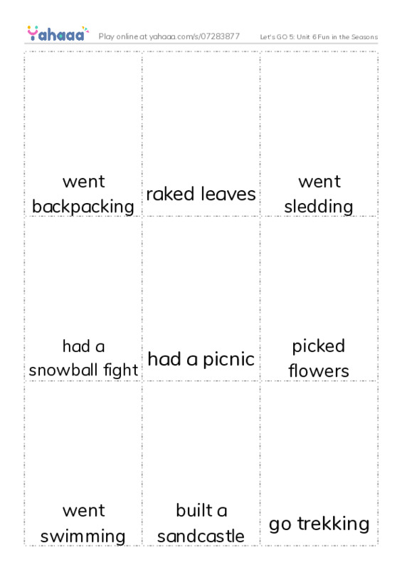 Let's GO 5: Unit 6 Fun in the Seasons PDF flaschards with images