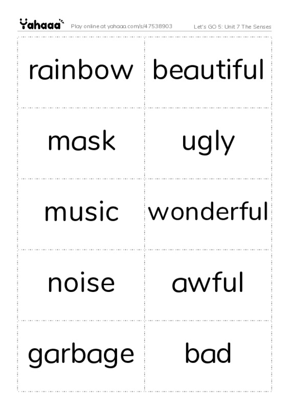 Let's GO 5: Unit 7 The Senses PDF two columns flashcards