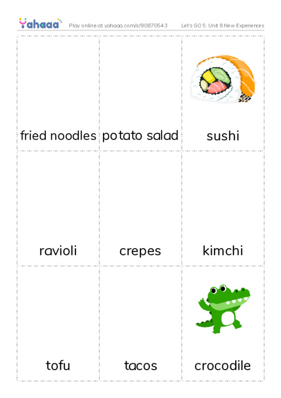 Let's GO 5: Unit 8 New Experiences PDF flaschards with images
