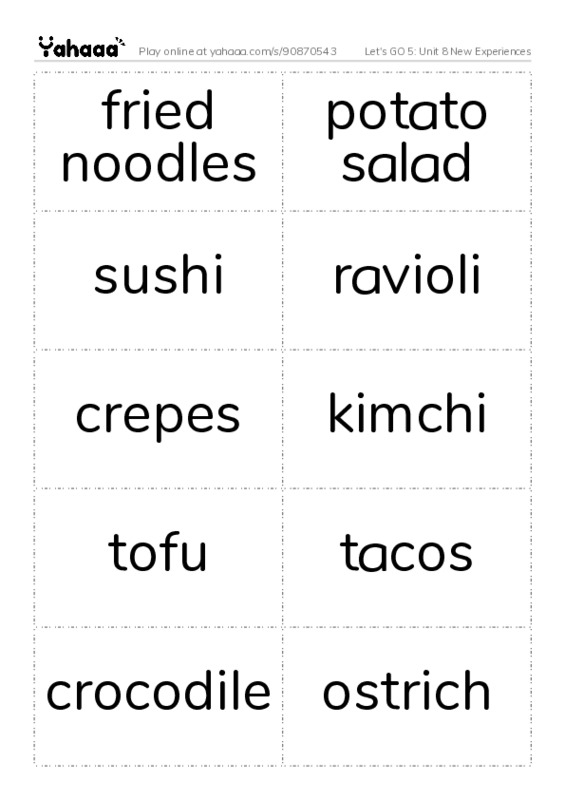 Let's GO 5: Unit 8 New Experiences PDF two columns flashcards