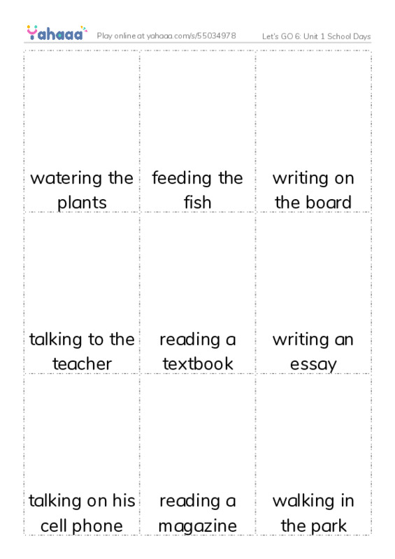 Let's GO 6: Unit 1 School Days PDF flaschards with images