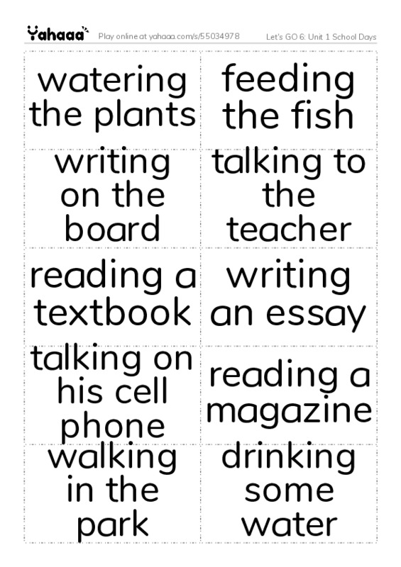 Let's GO 6: Unit 1 School Days PDF two columns flashcards