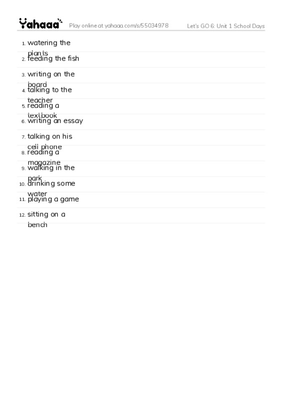 Let's GO 6: Unit 1 School Days PDF words glossary