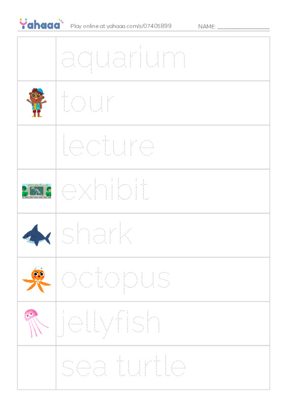 Let's GO 6: Unit 2 At the Aquarium PDF one column image words