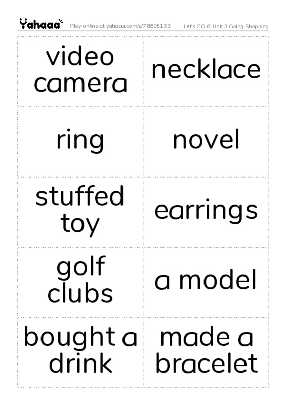 Let's GO 6: Unit 3 Going Shopping PDF two columns flashcards