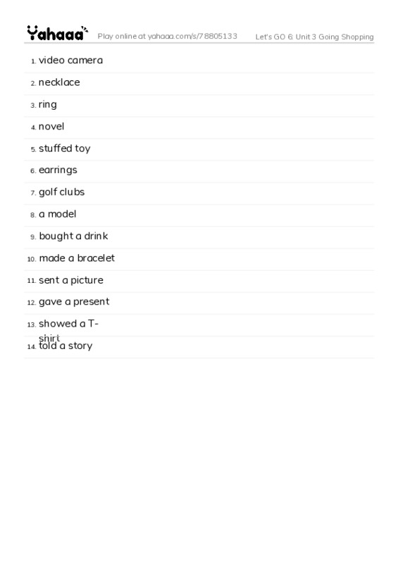 Let's GO 6: Unit 3 Going Shopping PDF words glossary