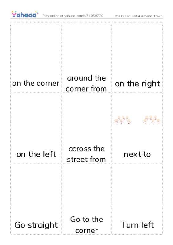 Let's GO 6: Unit 4 Around Town PDF flaschards with images