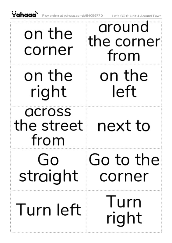 Let's GO 6: Unit 4 Around Town PDF two columns flashcards