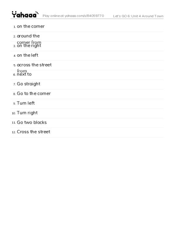 Let's GO 6: Unit 4 Around Town PDF words glossary