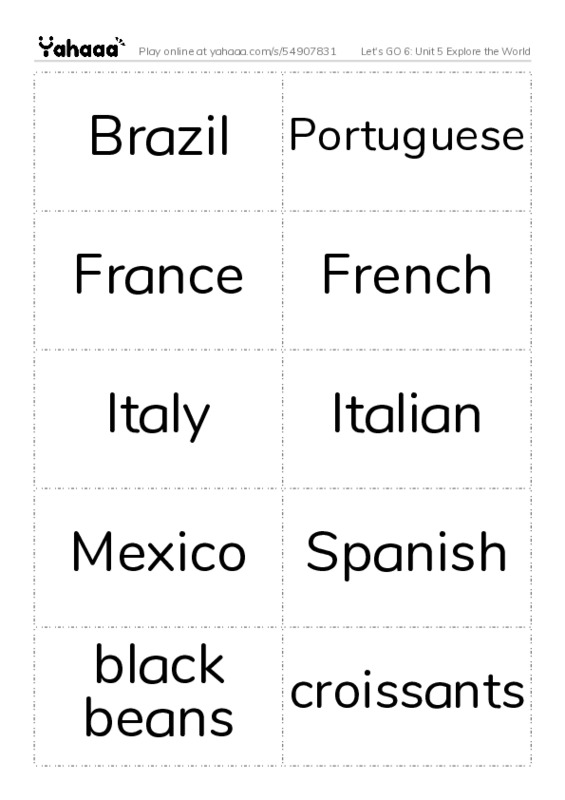 Let's GO 6: Unit 5 Explore the World PDF two columns flashcards
