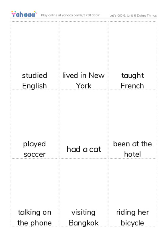 Let's GO 6: Unit 6 Doing Things PDF flaschards with images