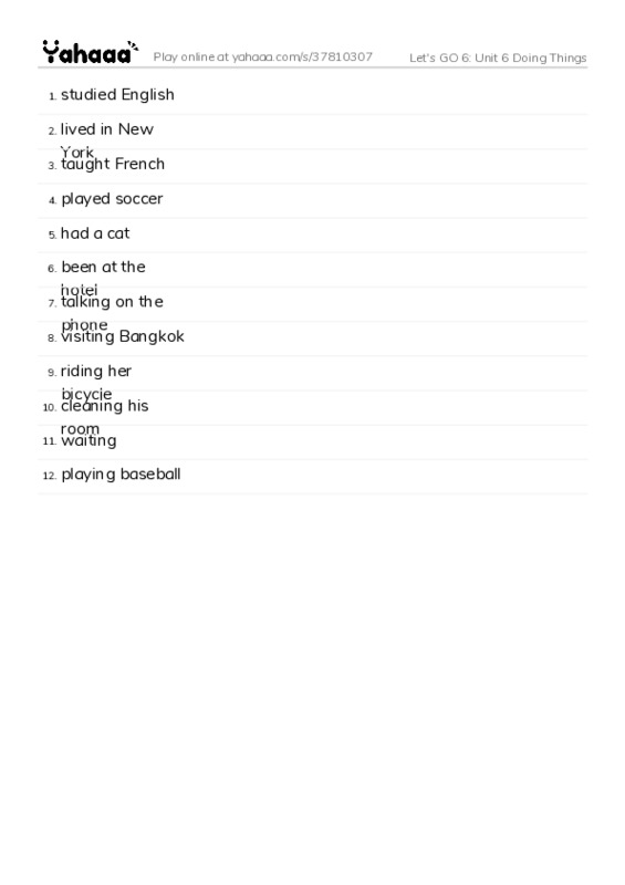 Let's GO 6: Unit 6 Doing Things PDF words glossary