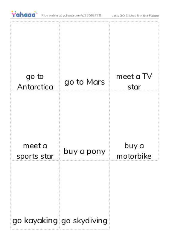 Let's GO 6: Unit 8 In the Future PDF flaschards with images