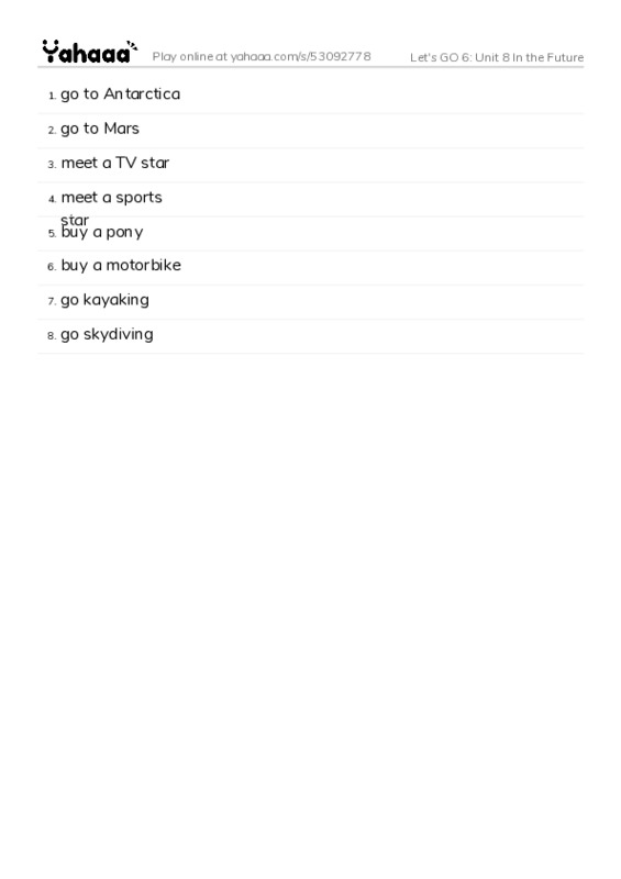 Let's GO 6: Unit 8 In the Future PDF words glossary
