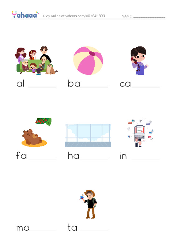 Word Families: all PDF worksheet to fill in words gaps