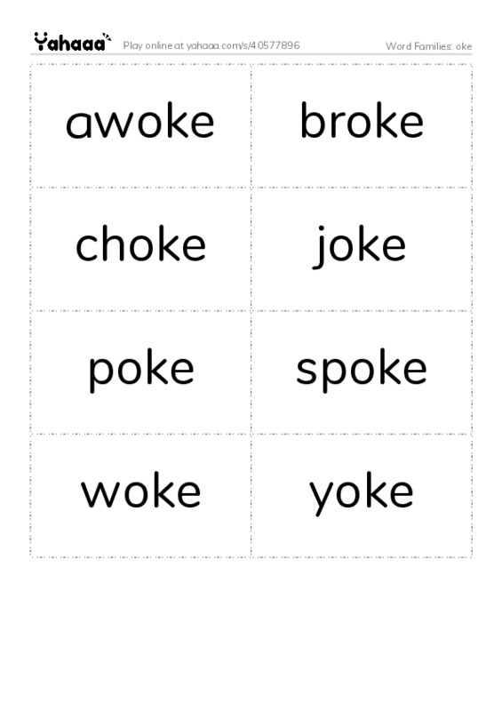 Word Families: oke PDF two columns flashcards