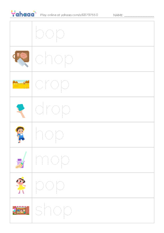 Word Families: op PDF one column image words