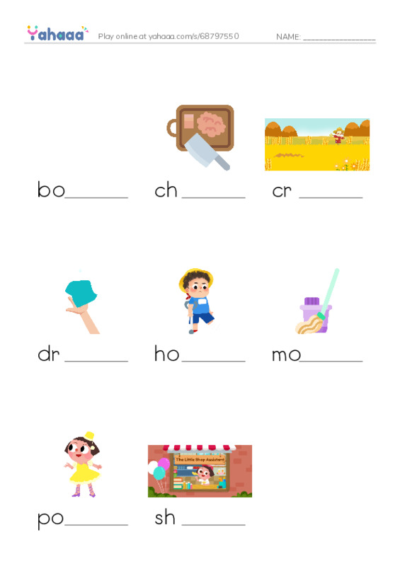 Word Families: op PDF worksheet to fill in words gaps