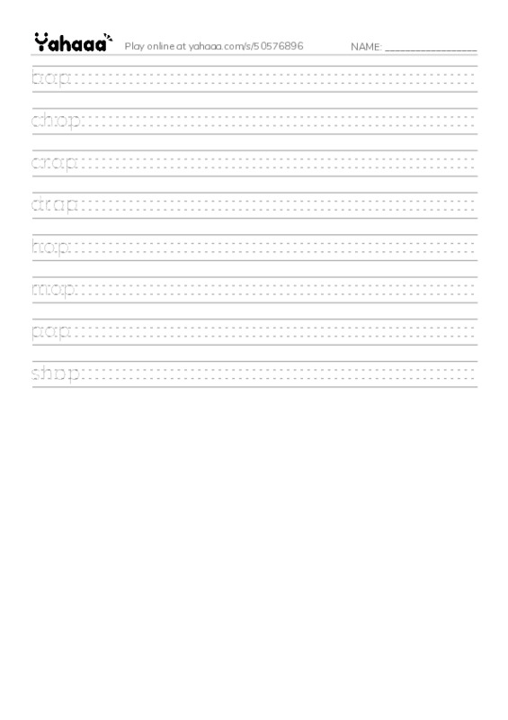 Word Families: op PDF write between the lines worksheet