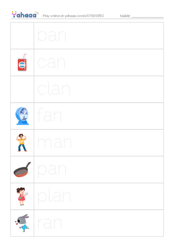 Word Families: an PDF one column image words