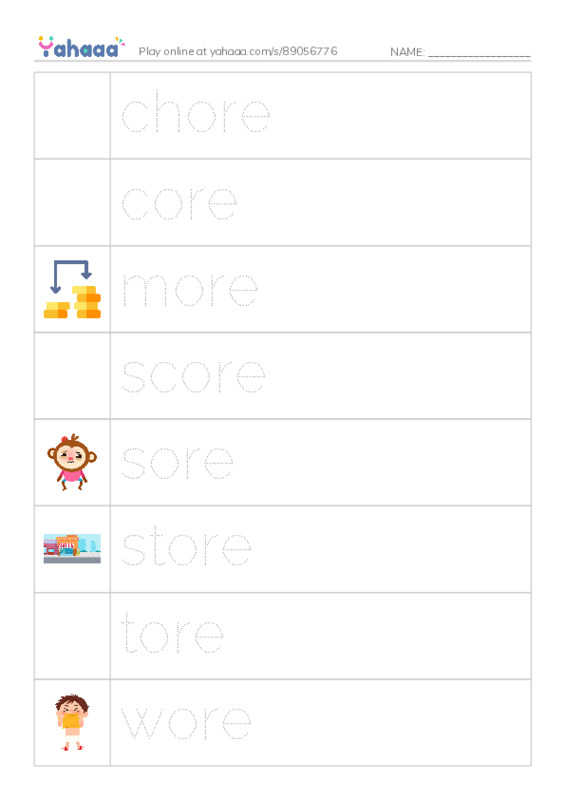 Word Families: ore PDF one column image words