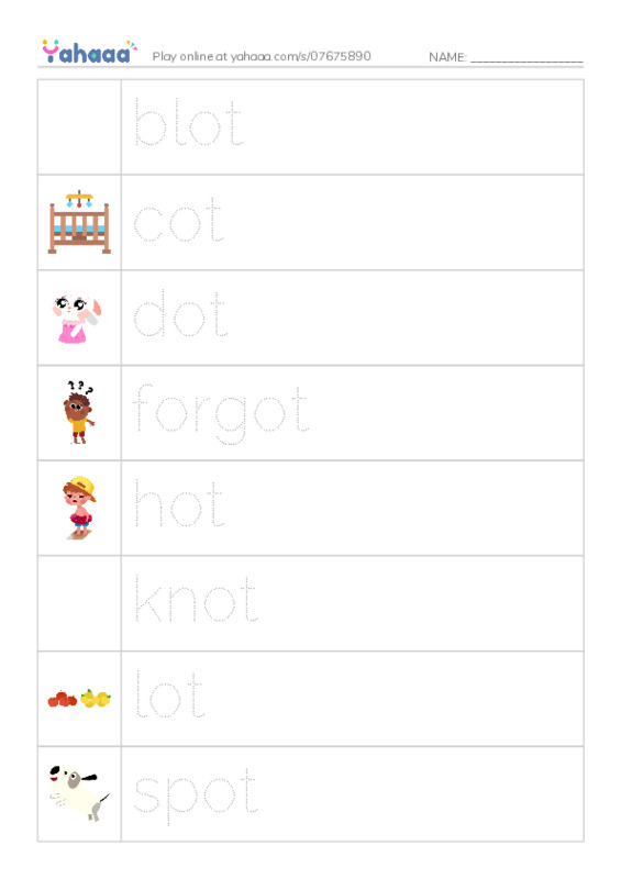 Word Families: ot PDF one column image words