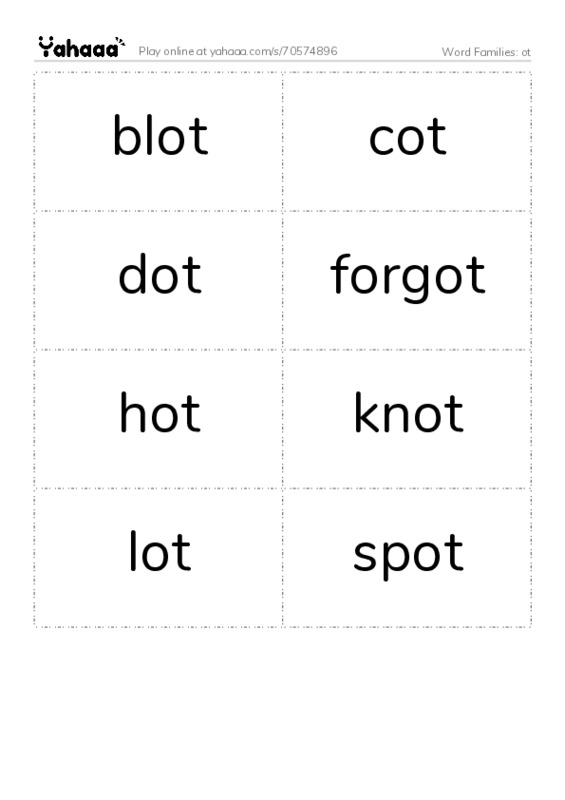 Word Families: ot PDF two columns flashcards