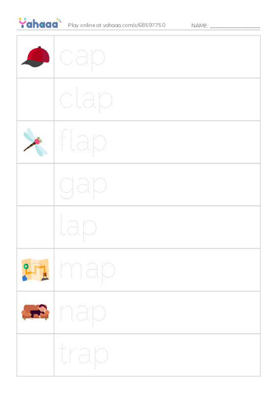 Word Families: ap PDF one column image words