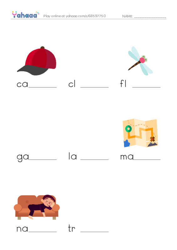 Word Families: ap PDF worksheet to fill in words gaps