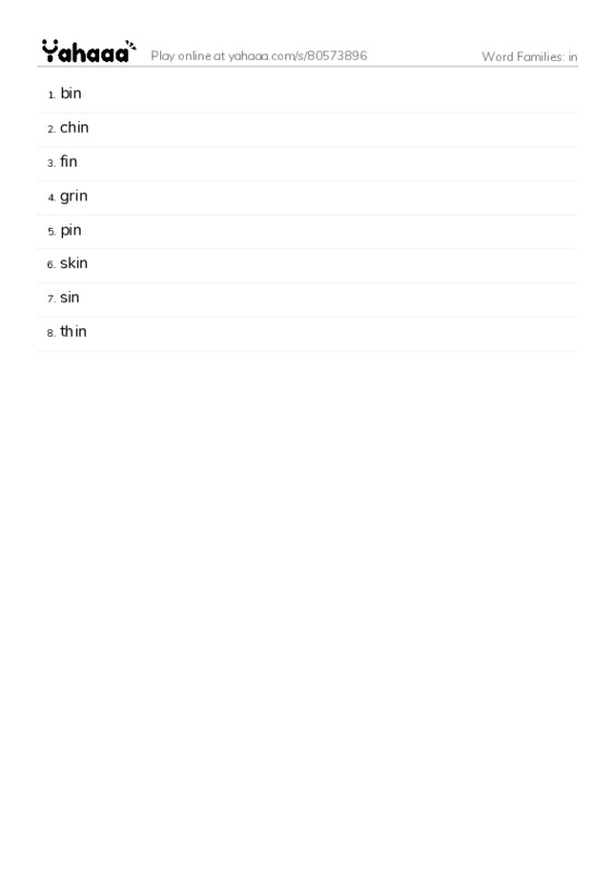 Word Families: in PDF words glossary