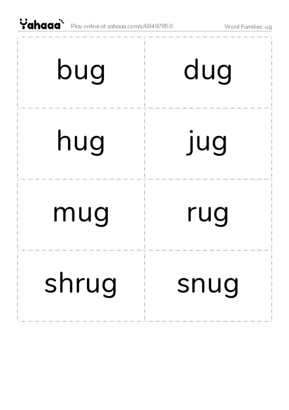 Word Families: ug PDF two columns flashcards