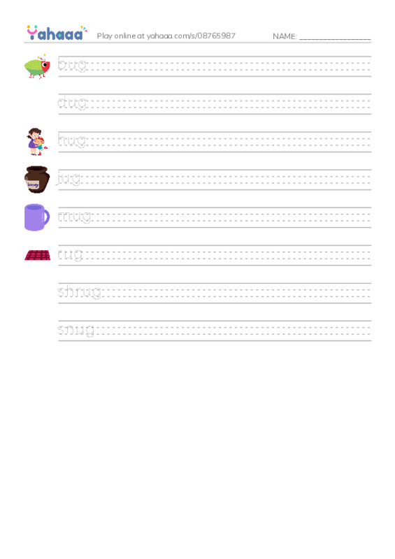 Word Families: ug PDF write between the lines worksheet
