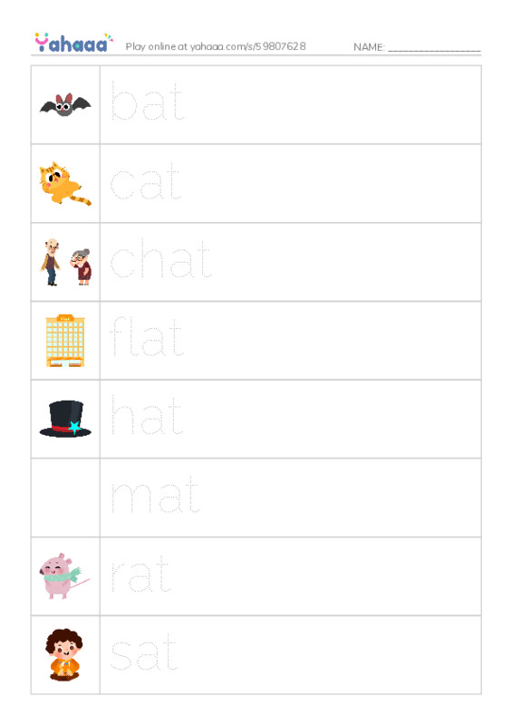 Word Families: at PDF one column image words