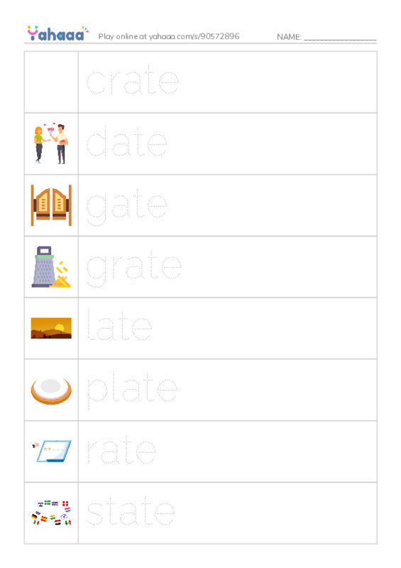 Word Families: ate PDF one column image words