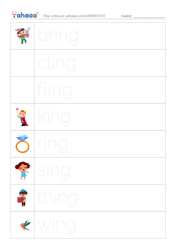 Word Families: ing PDF one column image words