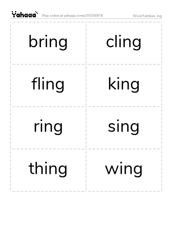 Word Families: ing PDF two columns flashcards