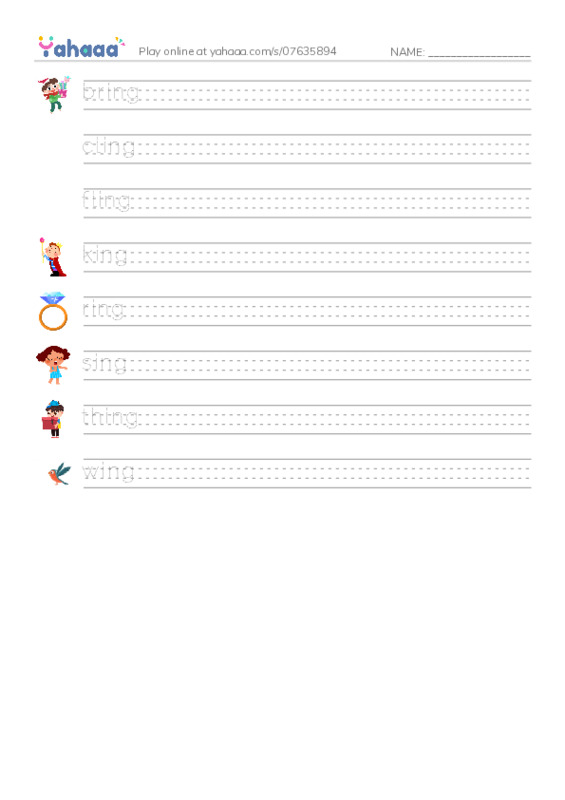 Word Families: ing PDF write between the lines worksheet