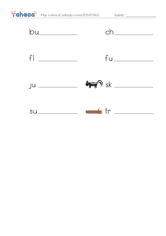 Word Families: unk PDF worksheet writing row