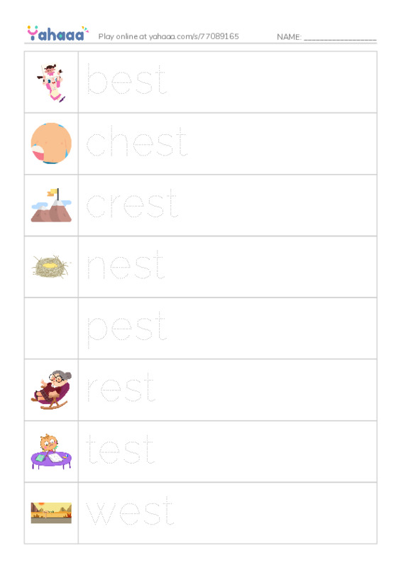 Word Families: est PDF one column image words