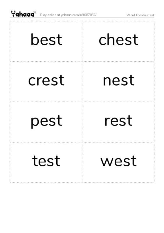 Word Families: est PDF two columns flashcards