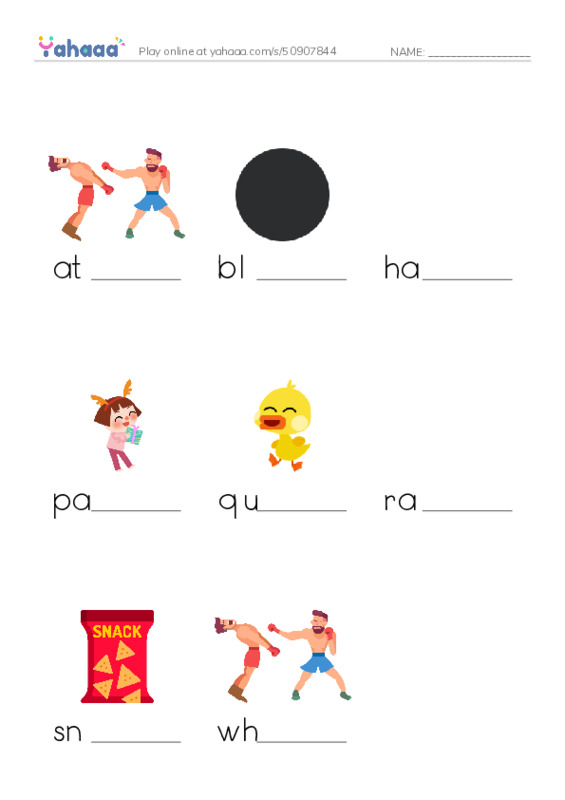 Word Families: ack PDF worksheet to fill in words gaps