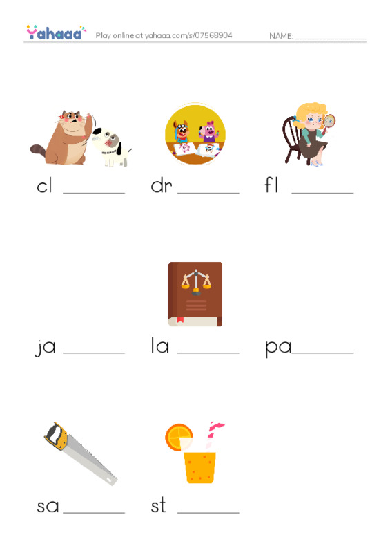 Word Families: aw PDF worksheet to fill in words gaps
