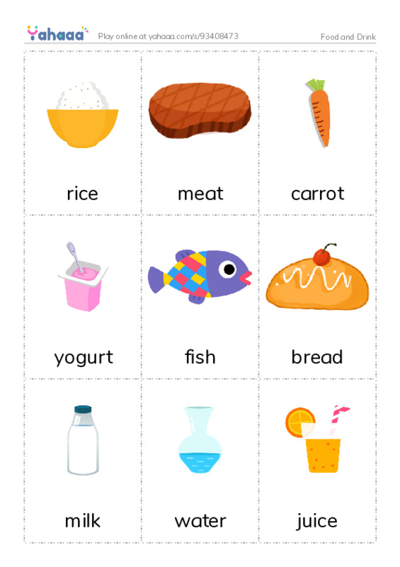 Food and Drink PDF flaschards with images