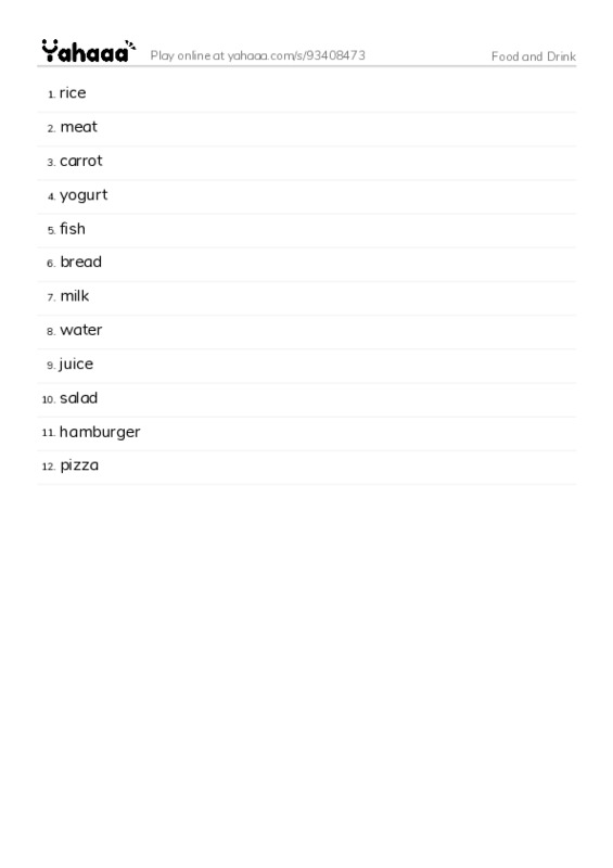 Food and Drink PDF words glossary