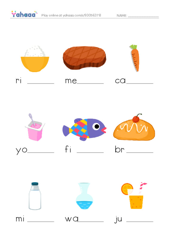 Food and Drink PDF worksheet to fill in words gaps