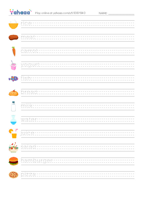 Food and Drink PDF write between the lines worksheet