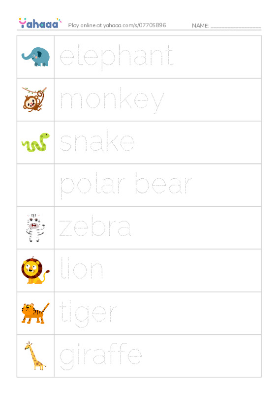 Wild Animals PDF one column image words