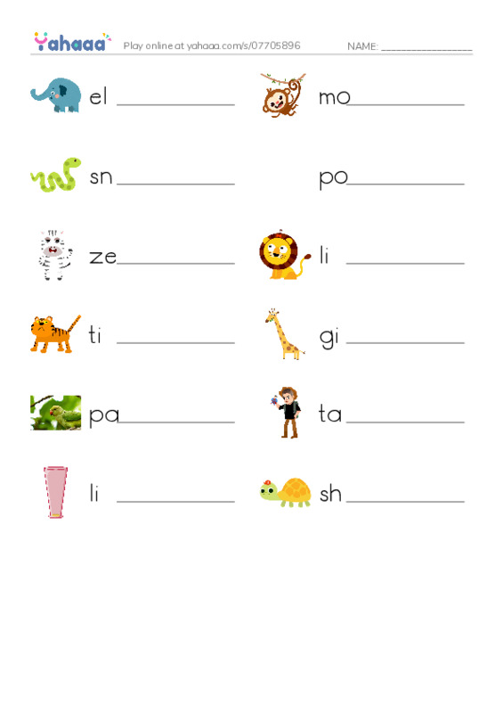 Wild Animals PDF worksheet writing row
