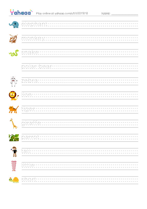 Wild Animals PDF write between the lines worksheet