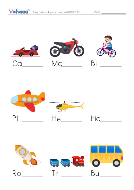 Transport PDF worksheet to fill in words gaps